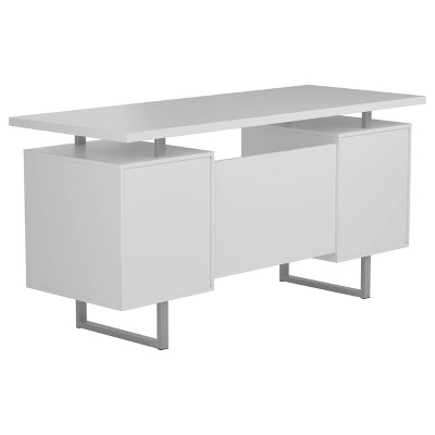 High Gloss White Executive Desk with Filing Cabinet