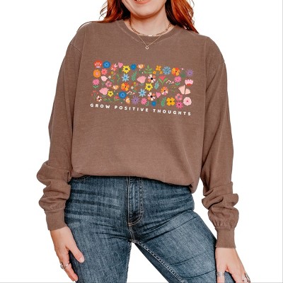 Simply Sage Market Grow Positive Thoughts Floral Garment Dyed Long Sleeve
