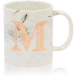 White Marble Ceramic Coffee Mug with Handle & Monogrammed Letter, 11 oz.
