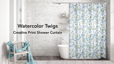Green and Blue Botanical Fabric Shower Curtain