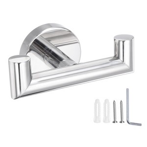 Unique Bargains 304 Stainless Steel Rust Resistant Wall Mount Bath Double Towel Hook - 1 of 4