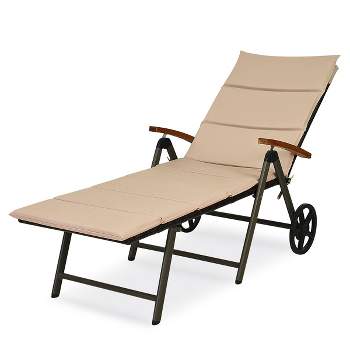 Tangkula Outdoor Rattan Wicker Lounge Chair Folding Patio Chaise w/ Wheels