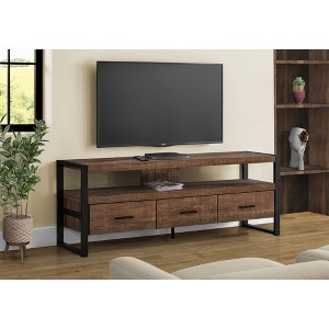 59" Laminate Reclaimed Wood-Look TV Stand with 3 Drawers, Open Shelf and Black Metal Frame for Living Room - 1 of 4