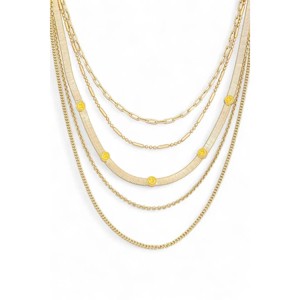 Slickblue Layered Chain Necklace, Smiley Face Pendant, Multi Strand Festival Jewelry, Boho Style, Gold, 16"+2" - 1 of 3