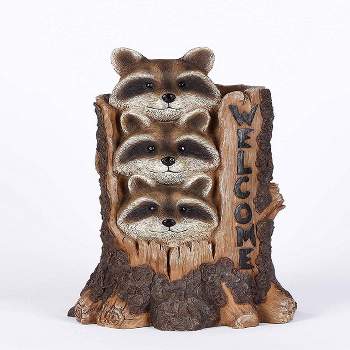 17" Polyresin Stacking Raccoon Welcome Sign Outdoor Statue Brown - Hi-Line Gift