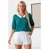 Slickblue Teal Chevron Knit Top, V-Neck with Contrast Accents, Women’s Casual Top, Half Sleeve, One Size - 4 of 4