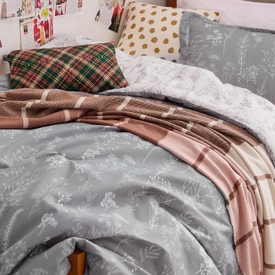 Bedsure | 2/3 Pcs Floral Printed Reversible Sage Green Comforter Set Queen Size Soft Designed Plants Pattern Bedding Set