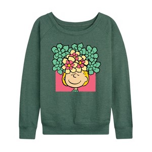 Women's - Peanuts - Sally Flowers Lightweight French Terry Wide Neck Long Sleeve Shirt - 1 of 4