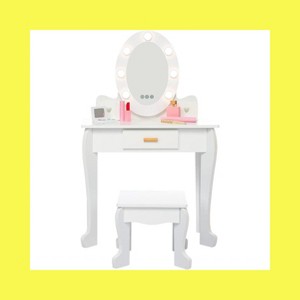 Garvee Vanity Set,Girls' Vanity Table and Chair Set, Makeup Table with Lights Mirror ,for Age 4-9, White - 1 of 4