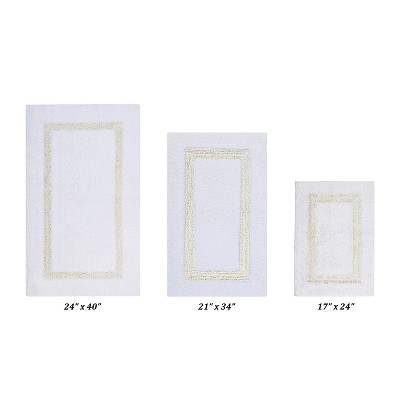 Hotel 3 PC Bath Rug 100% Premium Cotton Tufted Weave Two Tone Reversible Bathroom Rug, Super Soft Absorbent, Machine Washable Bath Mat