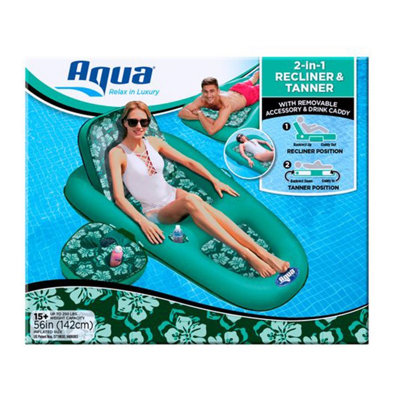 Aqua Leisure Campania 2 in 1 Convertible Water Lounger Pool Inflatable, Floral + Aqua Leisure Zero Gravity Inflatable Swimming Chair Float, Green, 5 of 7