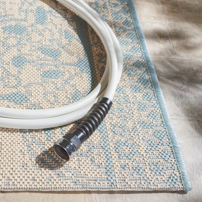 Aqua and Cream Rectangular Reversible Synthetic Area Rug