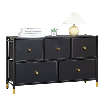 NicBex Wood Dresser for Bedroom,Luxury Style Drawers with PU Leather,Dressers for Kids Room,Living Room,Entry and Hallway,Black
