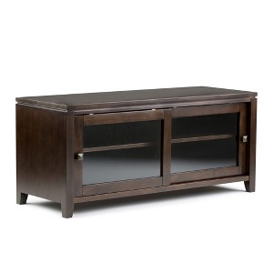 48" Solid Wood TV Media Stand with Handcrafted Dark Mahogany Brown Stain and Tempered Glass Doors for Living Room and Bedroom - 1 of 4