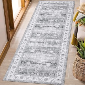 Acekool 2x6 Vintage Floral Runner Rug - Washable Low Pile Non-Slip Carpet for Hallway, Bedroom & Kitchen - 1 of 4