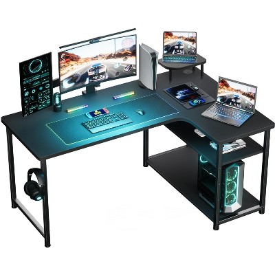GTRACING L Shaped Gaming Desk with a Mini-Table, Carbon Fiber Style Computer Desk