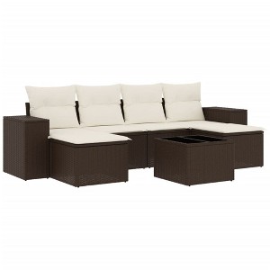 vidaXL 7 Piece Patio Sofa Set with Cushions Brown and Cream - With Table - 1 of 4
