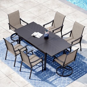 Captiva Designs 7pc Outdoor Patio Black Steel Dining Table & Brown Textilene Arm Chairs - 1 of 4