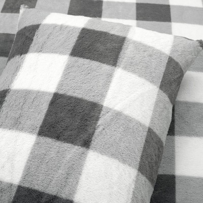 Light Gray Twin Plaid Faux Fur Comforter Set
