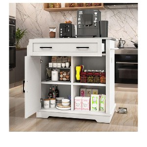 Kitchen Island on Wheels with Power Outlets with Drop Leaf Portable Rolling Mobile Kitchen Cart with Storage Drawer Cabinet Counter Metal Top - 1 of 4
