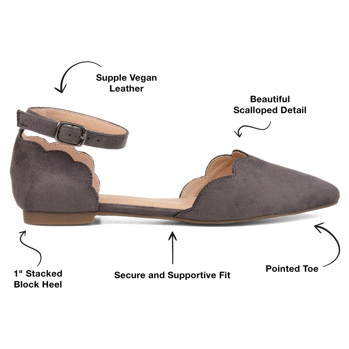 Обувь Journee Collection Women's Lana Buckle Pointed Toe Ballet Flats Grey 10 — фото 8