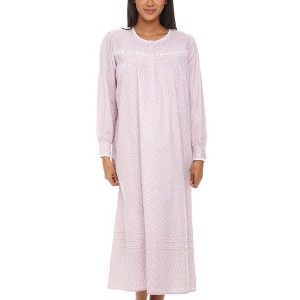 ADR Women's Cotton Nightgown, Long Sleeve Lace Trim Button Up Long Vintage Night Dress Gown - 1 of 4