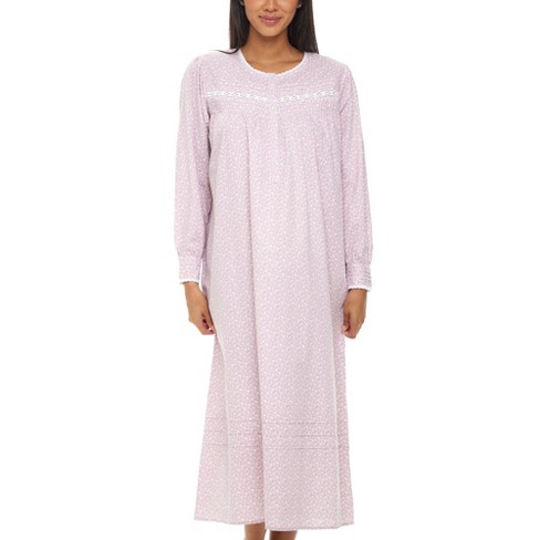 Adr Women's Cotton Victorian Nightgown With Pockets, Emily Long Sleeve  Button Up Long Night Dress White Floral On Mauve X Small : Target