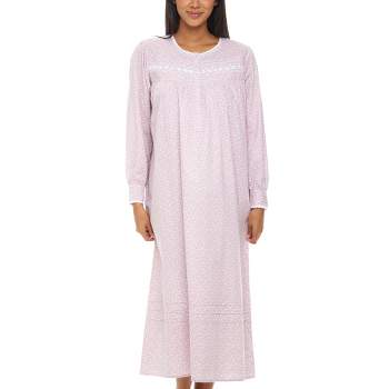 Women's Cotton Victorian Nightgown with Pockets, Emily Long Sleeve Lace Trimmed Button Up Long Vintage Night Dress Gown