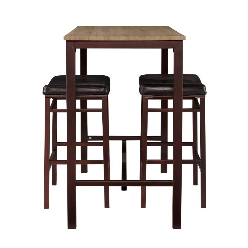 3pc Betty Faux Leather Stools Wood Pub Dining Set Wood/Brown - Linon, 3 of 8