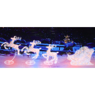J. Hofert Co 3 Lighted Reindeer and Sleigh Silver Holographic Glitter Christmas Yard Art