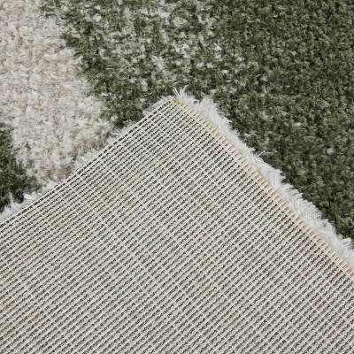 Green and Beige Synthetic Rectangular Kids Rug