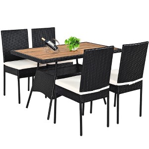 Tangkula 5PCS Outdoor Rattan Wicker Dining Set Acacia Wood Table & 4 Chairs with Cushions - 1 of 4
