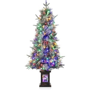Acekool 3ft Prelit Flocked Holiday Tree, Potted, Red Berries, Snowy Tips, Warm Glow, Easy Decor for Home & Entry - 1 of 4