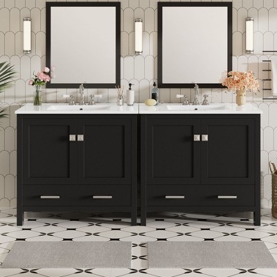 NicBex 30/36/60/72"Bathroom Vanity Set with Ceramic Sink,2 Doors&1 Drawer,Multifunctional Storage Cabinet Combo,4" Faucet Hole(No Faucet)