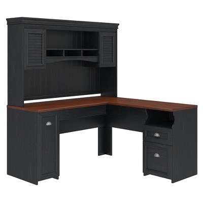 Fairview L Shaped Desk with Hutch Antique Black - Bush Furniture