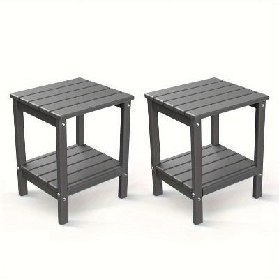 MOEPISY 2-piece Adirondack Side Table, 2-tier outdoor side table with storage shelf Grey