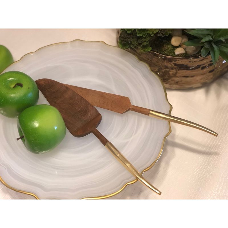 Classic Touch S/2 Wooden Cake Servers with Gold Handle, 2 of 4