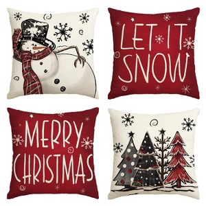 Merry Christmas Snowman Let It Snow Throw Pillow Covers, 18 x 18 Inch Xmas Tree Winter - 1 of 4