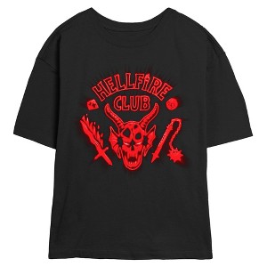 Juniors Womens Stranger Things Red Glow Hellfire Club Logo T Shirt - 1 of 4