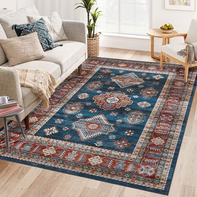 Washable Rug Vintage Rug Non Slip Indoor Floor Carpet Boho Accent Area Rug for Living Room Bedroom Kitchen