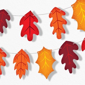 Big Dot of Happiness Fall Friends Thanksgiving Pumpkin Garland Banner, Decorations Backdrop, 30 Feet of Cord, 15 Paper Pumpkins and Autumn Leaf Shapes - 1 of 4