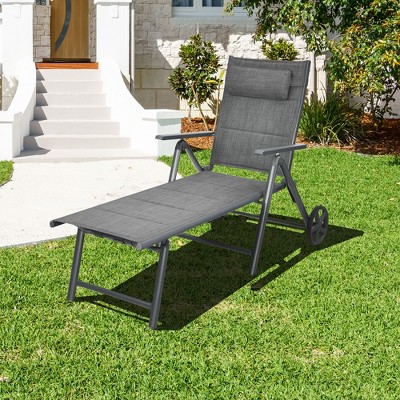 Costway  Patio Reclining Chaise Lounge Padded Chair Aluminum Adjust Neck Pillow