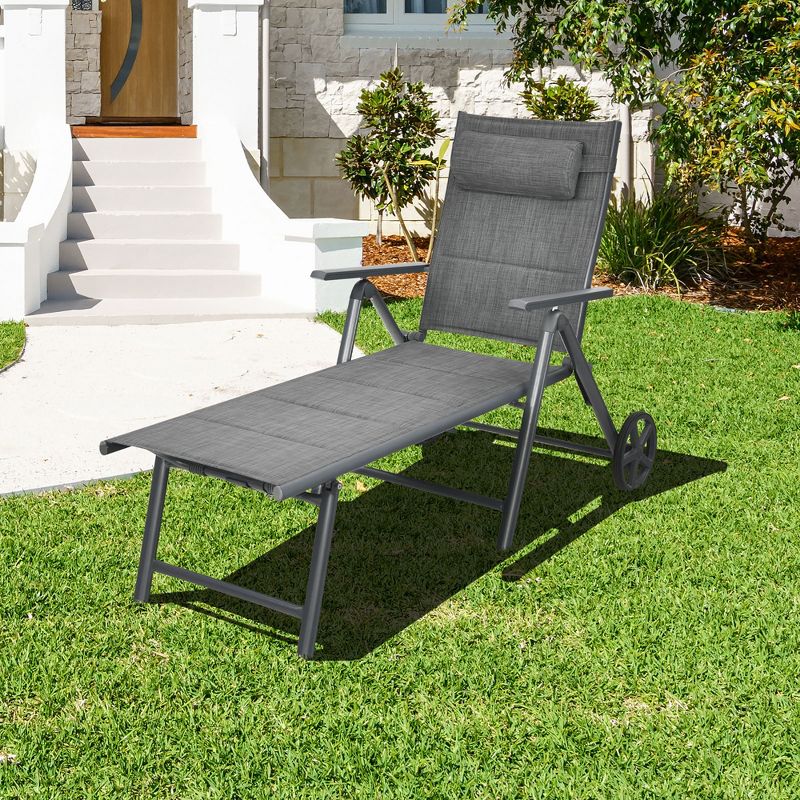 Costway  Patio Reclining Chaise Lounge Padded Chair Aluminum Adjust Neck Pillow, 1 of 11