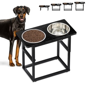 Zarler Adjustable Elevated Dog Bowls for X-Large and Large Breed,  Multiple Heights with 2 Stainless Steel Bowls, Raised Dog Bowls Stand, Brown/Black - 1 of 4