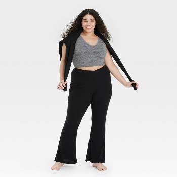 Women's Cozy Ribbed Crossover Waistband Flare Legging Pants - Colsie™