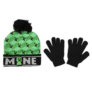 Minecraft Mine Creeper Blocks Boy's Cuff Beanie & Gloves Set - 1 of 4