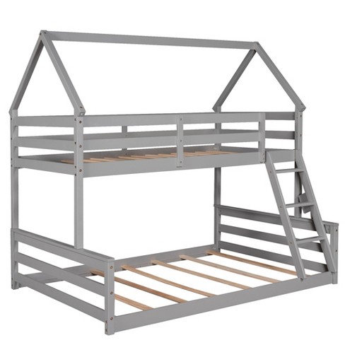 Twin Over Full House Bunk Bed With Built-in Ladder Gray-modernluxe : Target