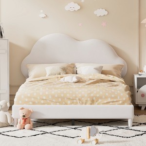 NicBex Twin/Full Velvet Upholstered Platform Bed Frame with Cloud-Shape Headboard for Kids,Wood Slats Support,No Box Spring Needed,Easy Assembly - 1 of 4