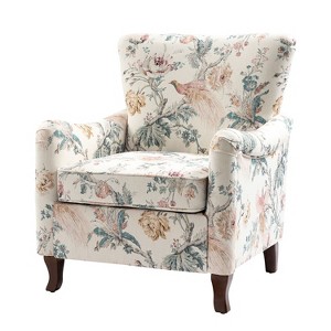 Vincent Wooden Upholstered Armchair with Fabric Pattern and Wingback Design for Bedroom| ARTFUL LIVING DESIGN - 1 of 4