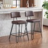 HDZNVF Set of 2 Industrial Bar Stools, Counter Height Chairs with PU Leather Upholstery and Metal Frame, Brown - 4 of 4
